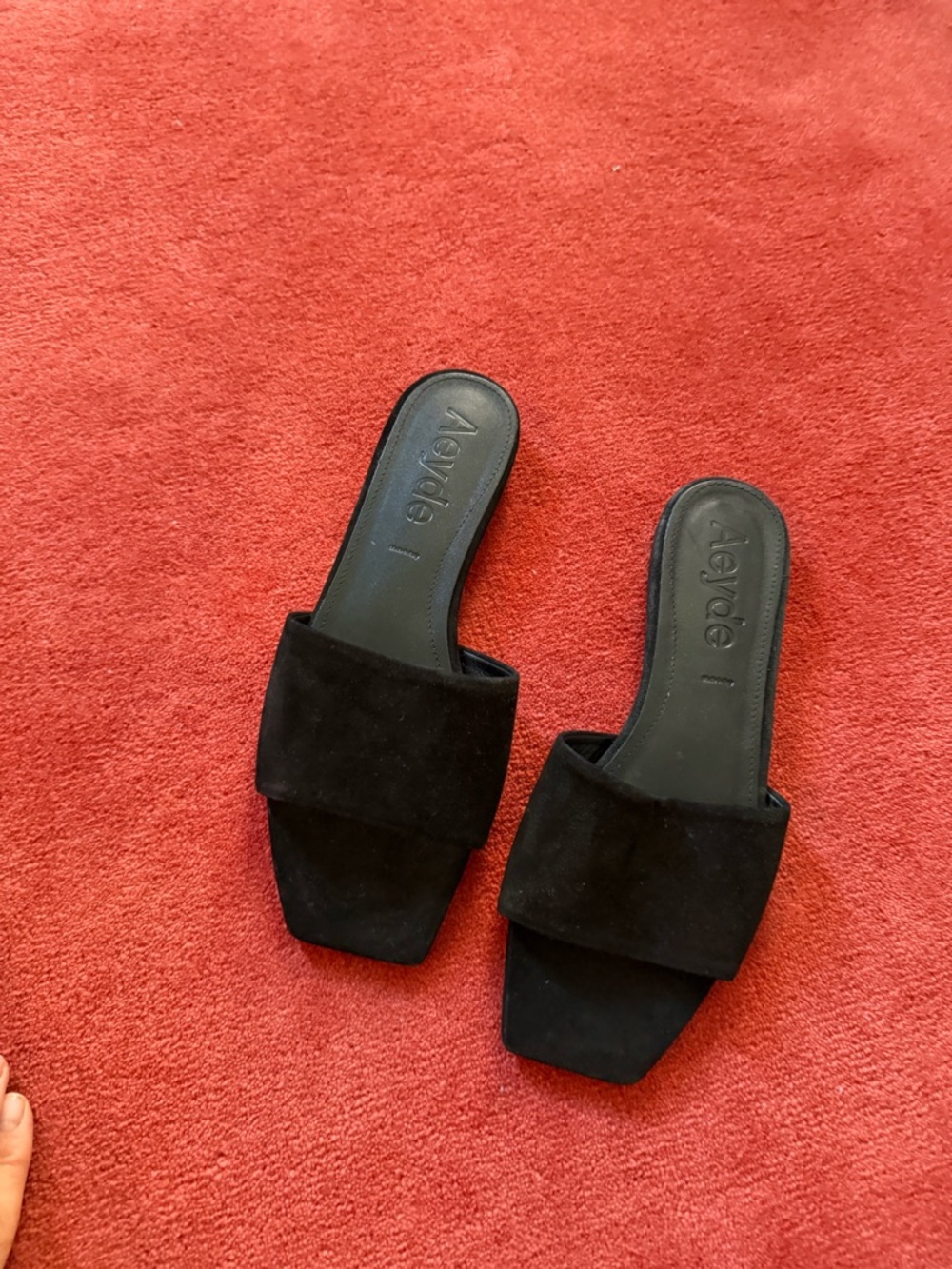 Aeyde Black Suede Slide Mules